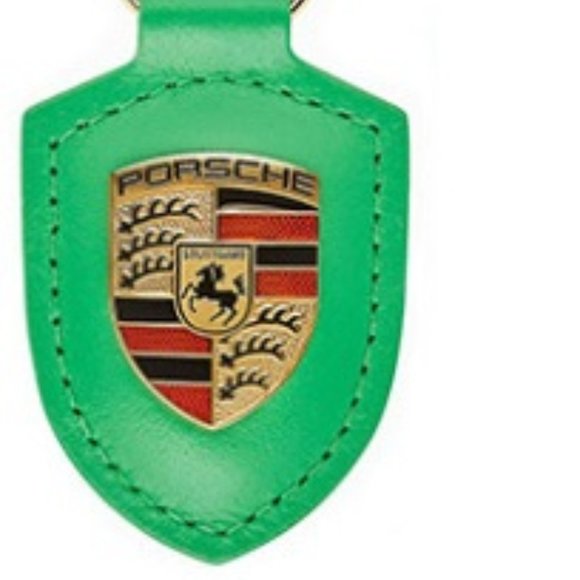 Python Green PORSCHE STUTTGART HOTROD Leather Crest KeyRing Key Chain - Picture 6 of 9